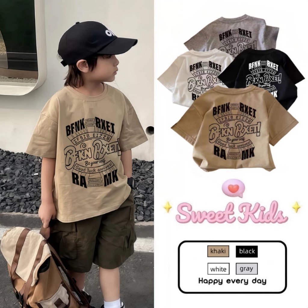 SweetKids พร้อมส่งจากกทม🌸เสื้อเด็กผู้ชาย🍓เด็กผู้ชายฤดูร้อนแขนสั้น เสื้อยืดเกาหลี พิมพ์ลายโมโนแกรม ลําลองและมีสไตล์