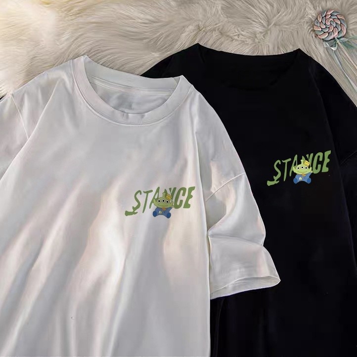 🚚【จัดส่งจากไทย】เสื้อยืดแขนสั้นพิมพ์ลายการ์ตูนน่ารัก คอกลม ผ้าหนา ไซส์ใหญ่