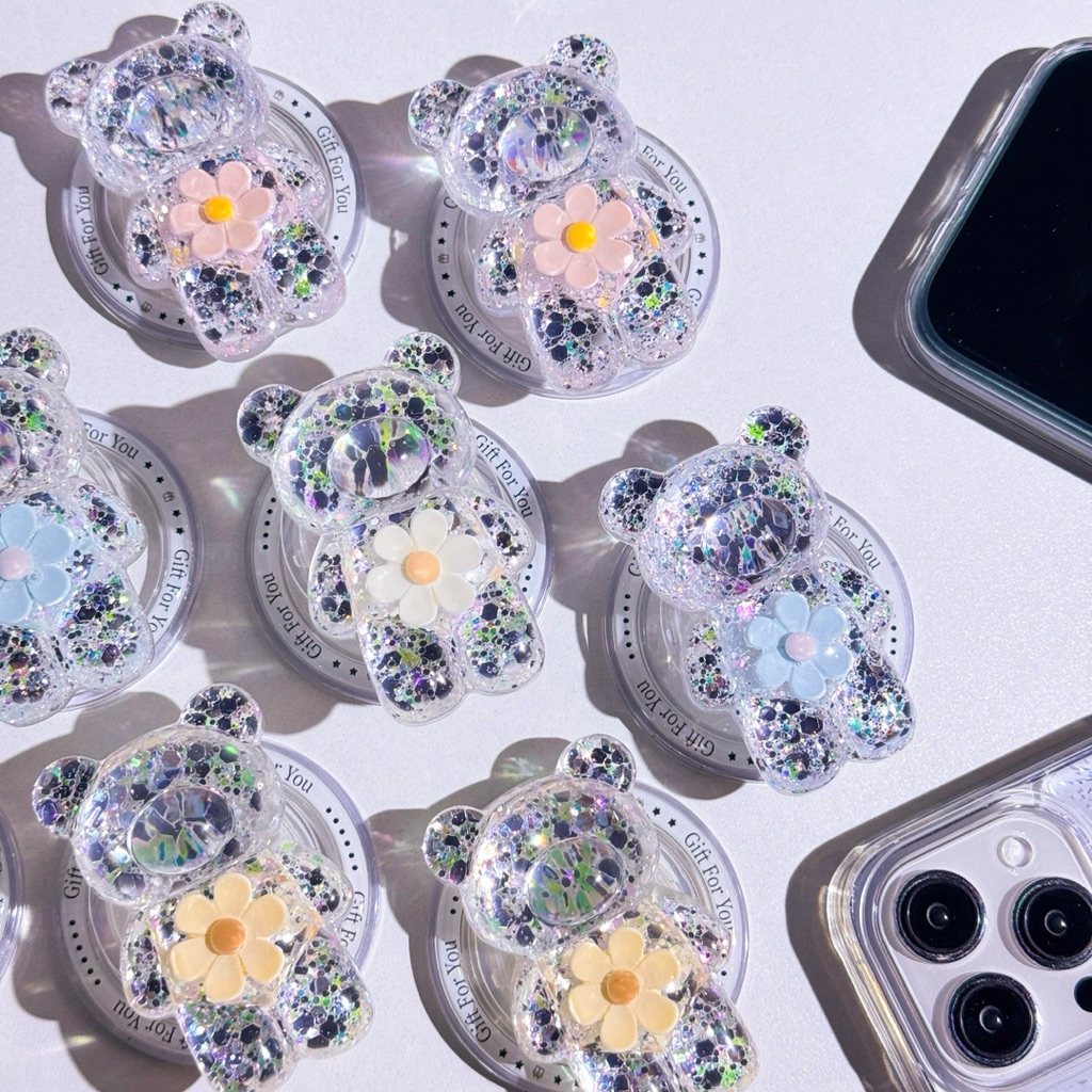 พร้อมส่ง F3S210 Bear Glitter กริ๊บต๊อกแม่เหล็กหมี 🧸✨ ขาตั้งมือถือ [แค่Griptok] Holder ไอริง ใช้คล้องนิ้ว ตั้งมือถือ