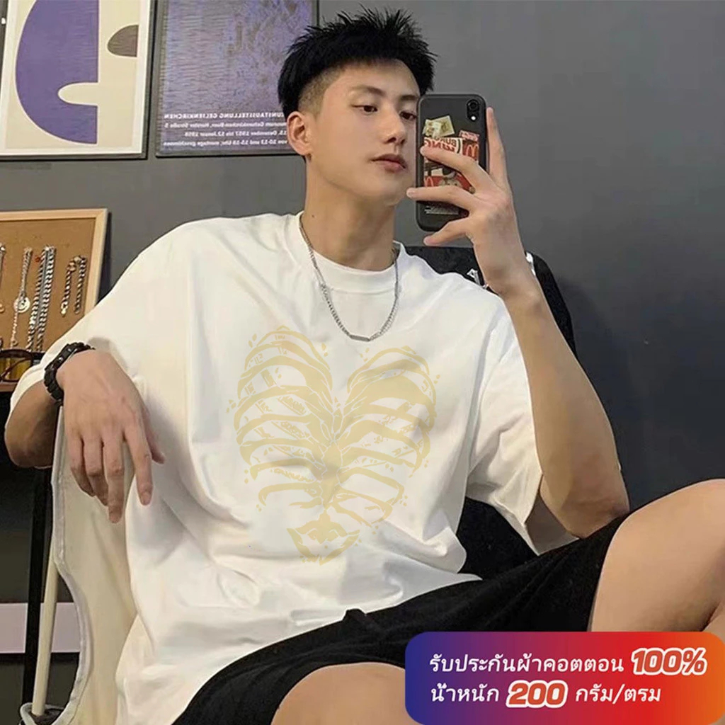 (ผ้าฝ้าย 100%)Luvoro oversize unisex เนื้อผ้านุ่มระบายแขนสั้น  T-shirt สีดำและสีขาว เสื้อยืดทูโทน เสื้อยืดแขนสั้น C1103 ราคา ถูกที่สุด ดีลบีเคเค แกลเลอรีภาพที่ 3