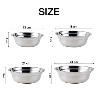Alechaung ชามสแตนเลส กะละมังสแตนเลส ชามใส่อาหาร Stainless steel bowl ขนาด 14ซม. 18ซม. 22ซม. 24ซม. พื้นผิวเรียบ เงางาม