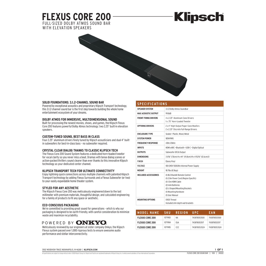 Klipsch Flexus Core 200 3.1.2 Dolby Atmos Soundbar