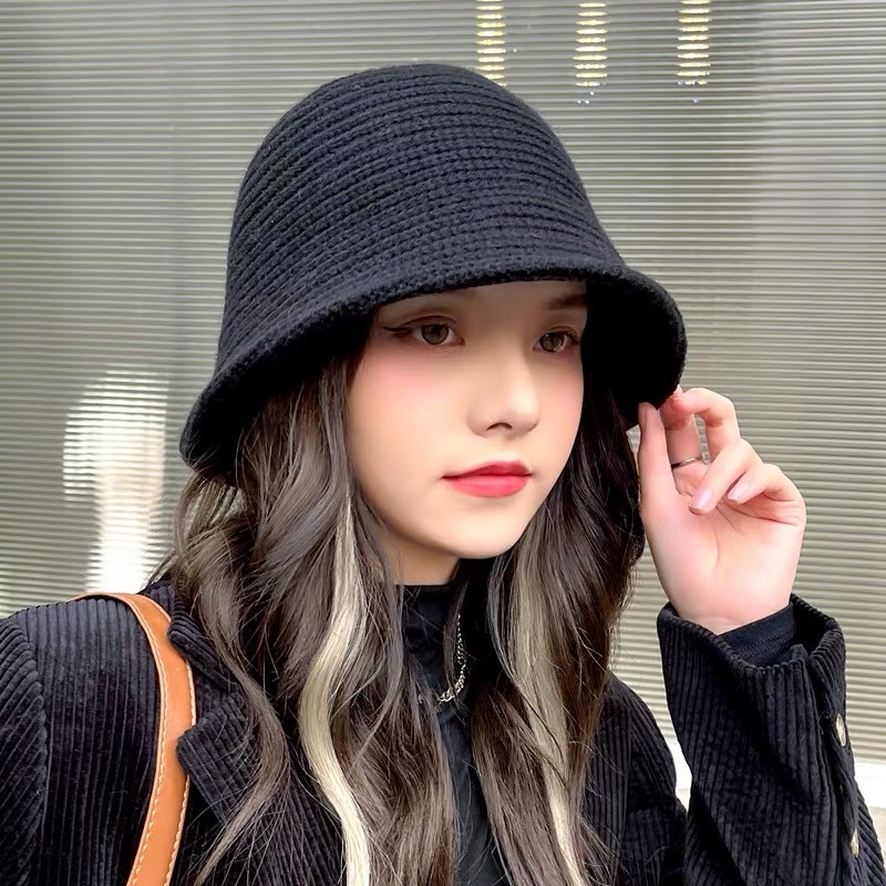 หมวกบัคเก็ตถักเกาหลี เรียบหรู งานถักแน่น ใส่สบาย สินค้าพร้อมส่งจากไทย S079