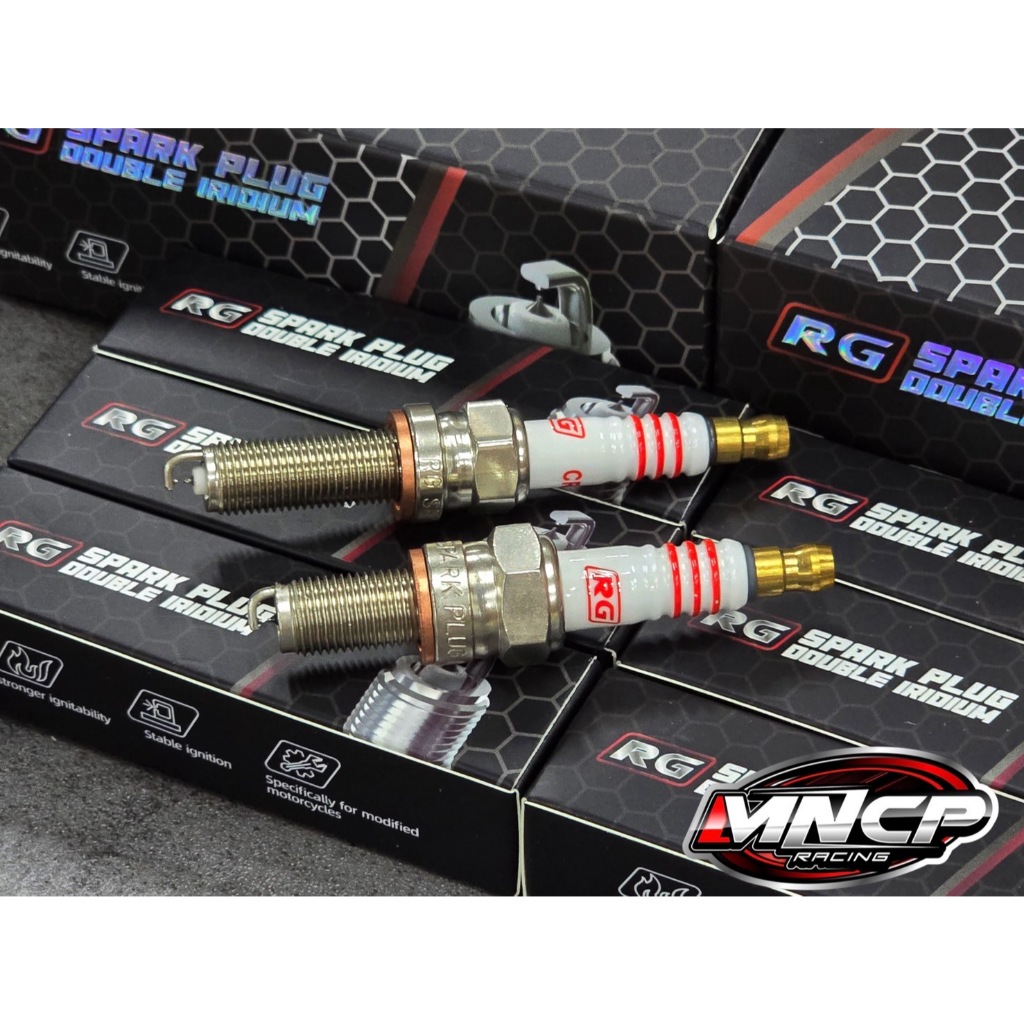หัวเทียนแต่งRG Double IRIDIUM จุดไฟแรง นิ่ง เสถียนเครื่องยนต์ทำงานได้เต็มประสิทธิภาพ (หัวเทียนเข็ม+แหวนทองแดง)อย่างดี งา