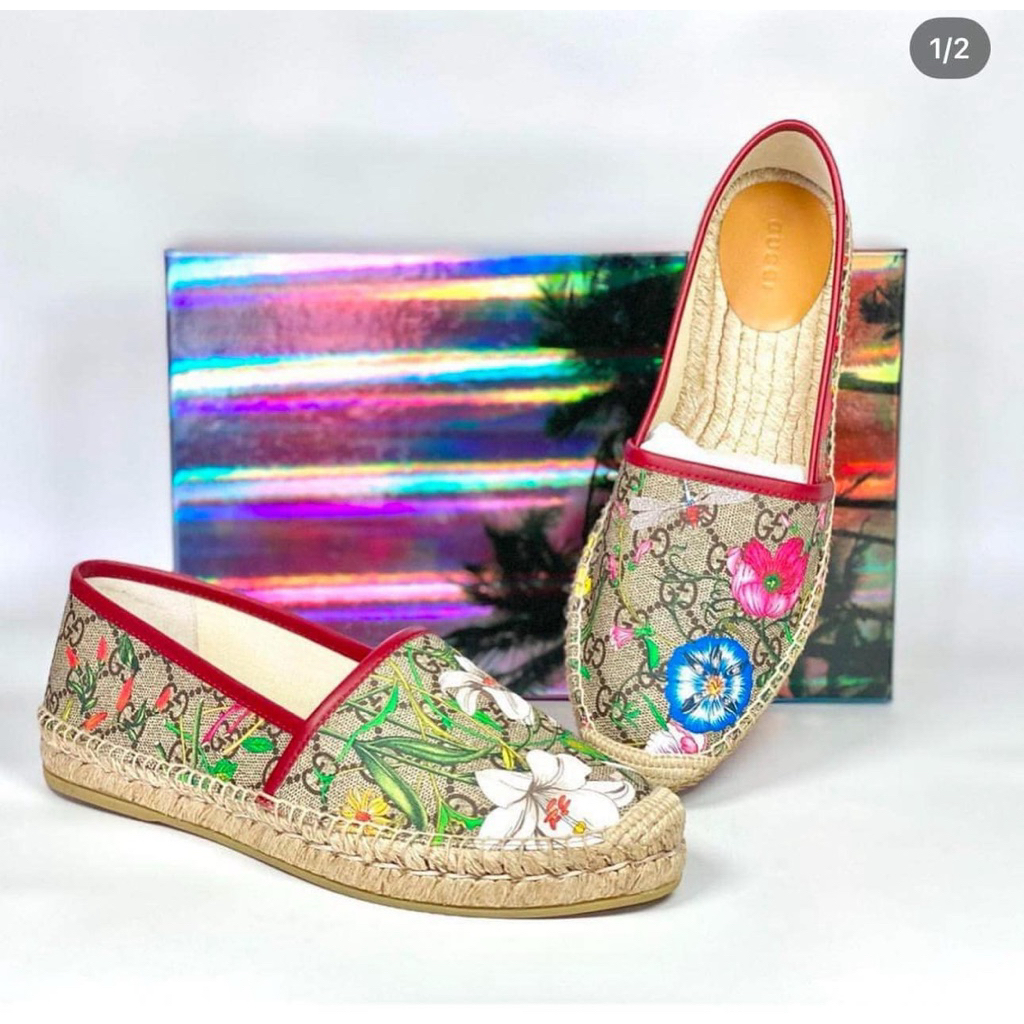 รองเท้า Gucci Espadrilles มือสอง ลายดอกไม้แท้ 🌸