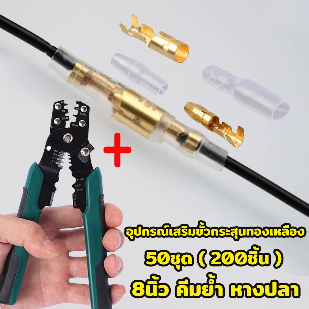 เซ็ตขั้วกระสุนทองเหลือง 50 ชุด (รวม 200 ชิ้น) พร้อมซ็อกเก็ตพลาสติก ปลอกยาง ครบชุด ขั้วผู้-ขั้วเมีย ขั้วหางปลา 4.0มม