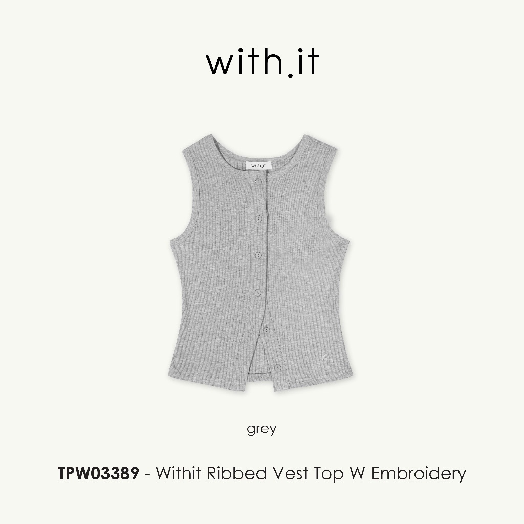 Withit ribbed vest top W embroidery เสื้อแขนกุด - TPW03389 - รูปที่ 3