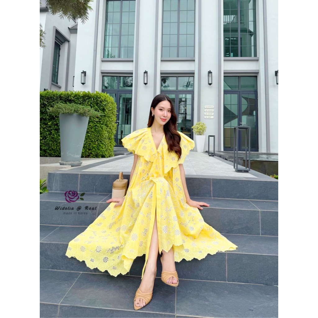 widelia@real Jsd เดรสปักฉลุ เหลือง