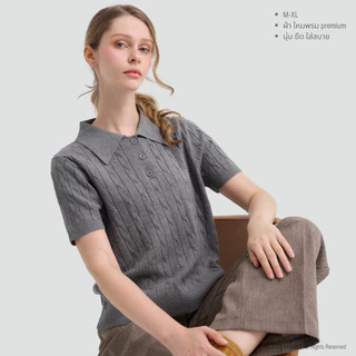 รุ่น POLO เสื้อไหมพรม คอปกแขนสั้น ถักลายเคเบิ้ล ทรงสวย ใส่สบาย