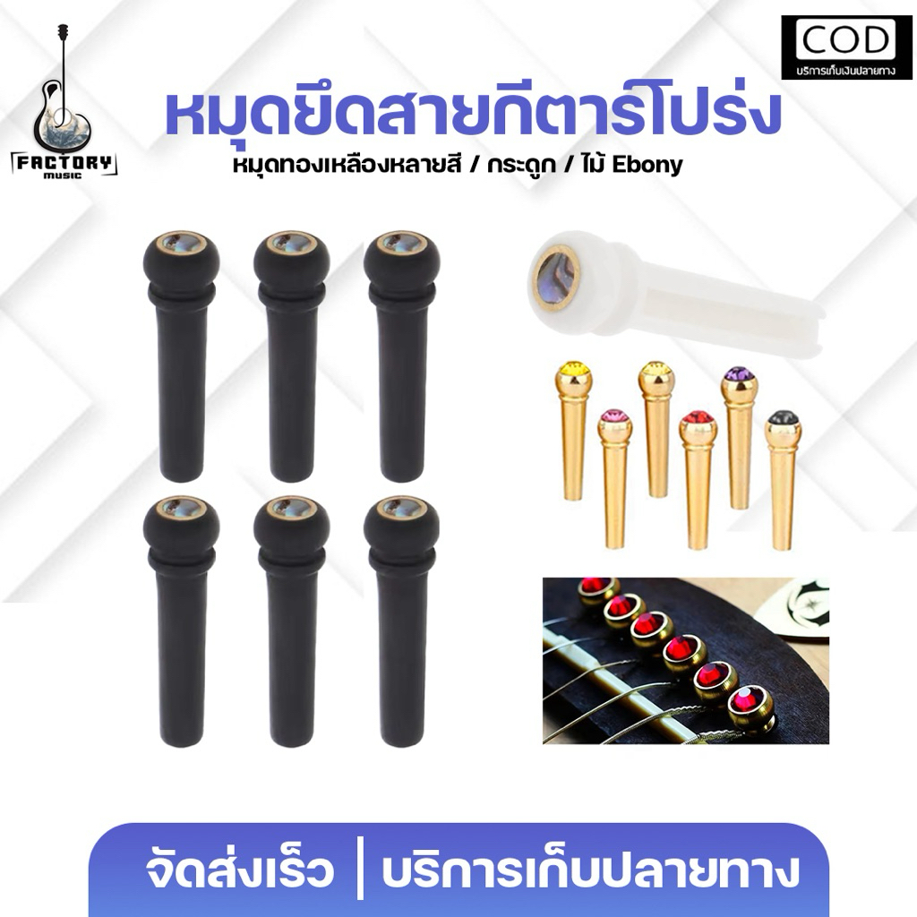 Guitar Bridge Pins | หมุดยึดสายกีตาร์ สำหรับกีตาร์โปร่ง วัสดุ กระดูก ทองเหลือง และ ไม้Ebony มีเก็บปลายทาง