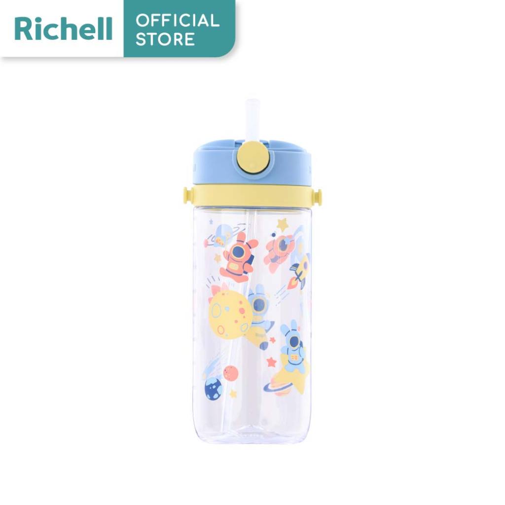 Richell (ริเชล) AXSTARS แก้วหลอดดูดกันสำลัก คว่ำไม่หก  450 มล.   พร้อมสายคล้องคอ