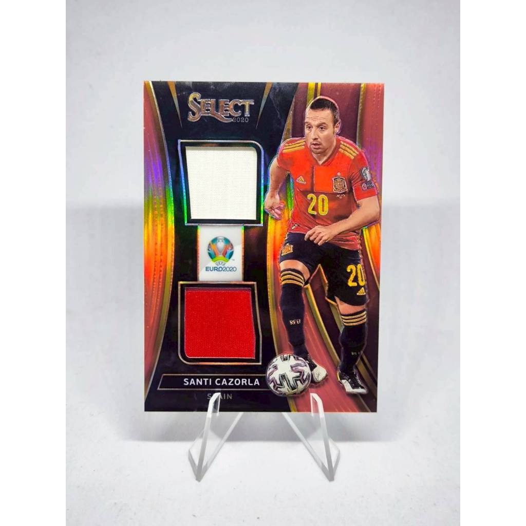 การ์ดชิ้นส่วนเสื้อ Panini Select UEFA Euro Preview Santi Cazorla PW 64/65 Dual Jerseys Silver Prizm 