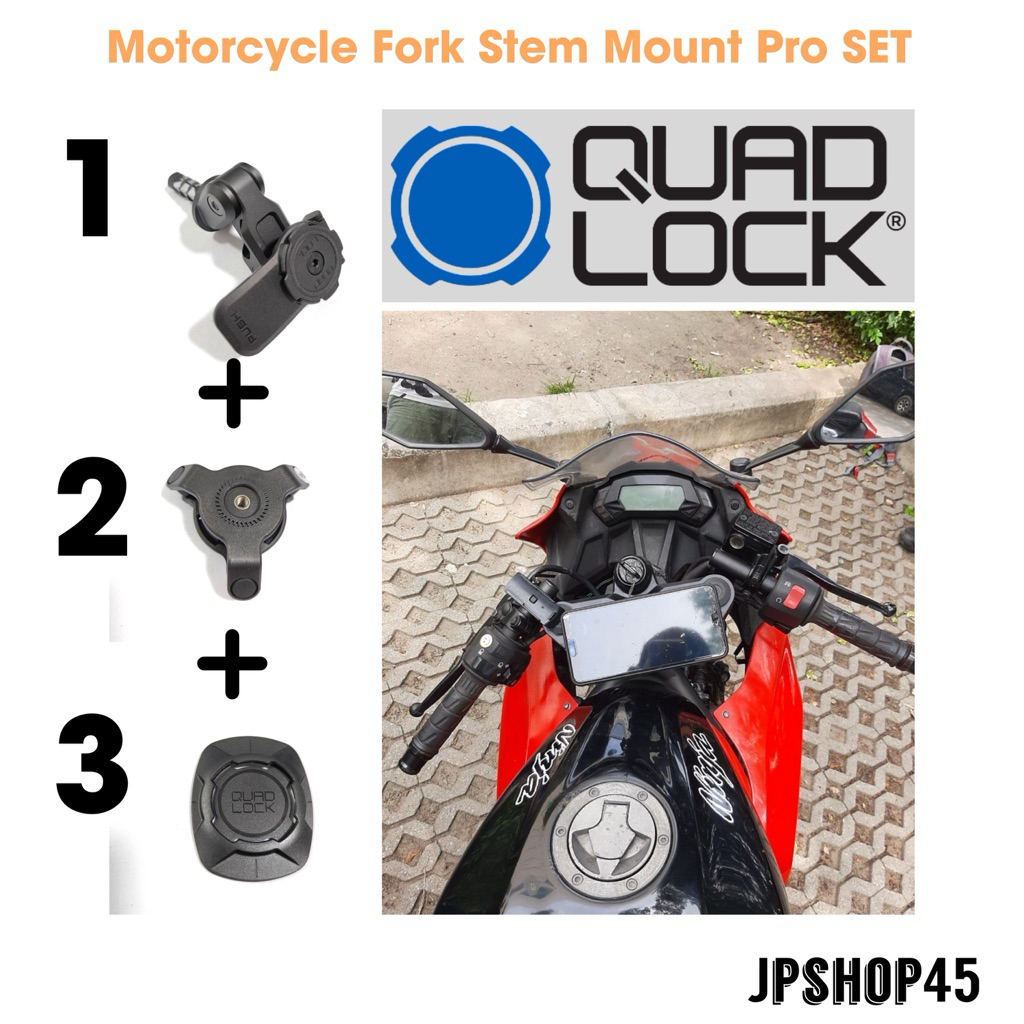 Quad Lock Motorcycle Fork Stem Mount Pro + Vibration Dampener +Universal Adapter