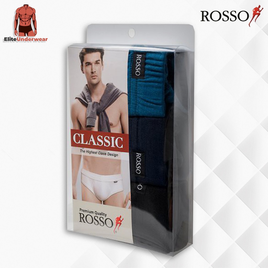 ROSSO (รุ่น 0235A) กางเกงชั้นในชาย ทรงเข้ารูป ขอบใหญ่สวยงาม ผ้านุ่มใส่สบาย สีพื้นเรียบหรู คลาสสิก (3 ตัว สีเข้ม 3 สี)