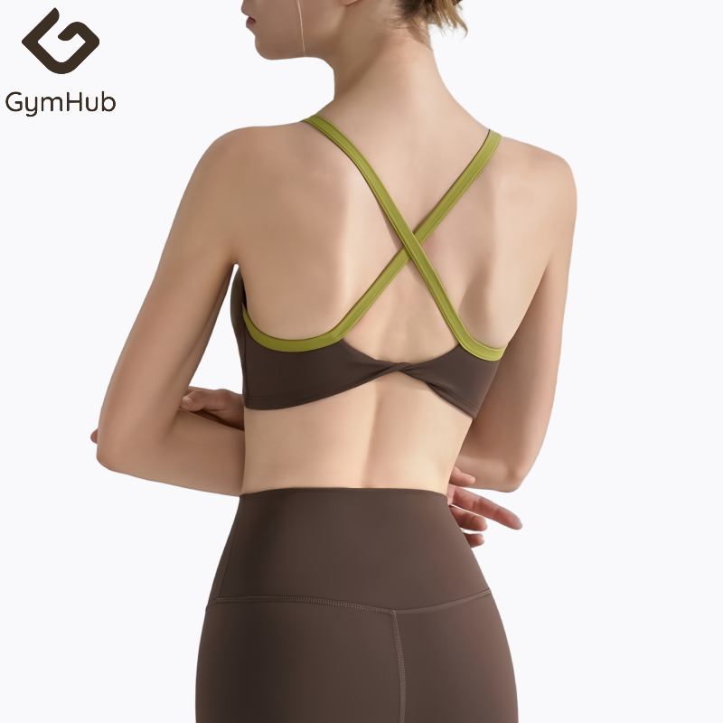 GymHub ชุดชั้นในกีฬาผู้หญิงสายบางเฉียงสี ดีไซน์ไขว้หลัง ทรงสั้น เหมาะสำหรับโยคะและออกกำลังกาย