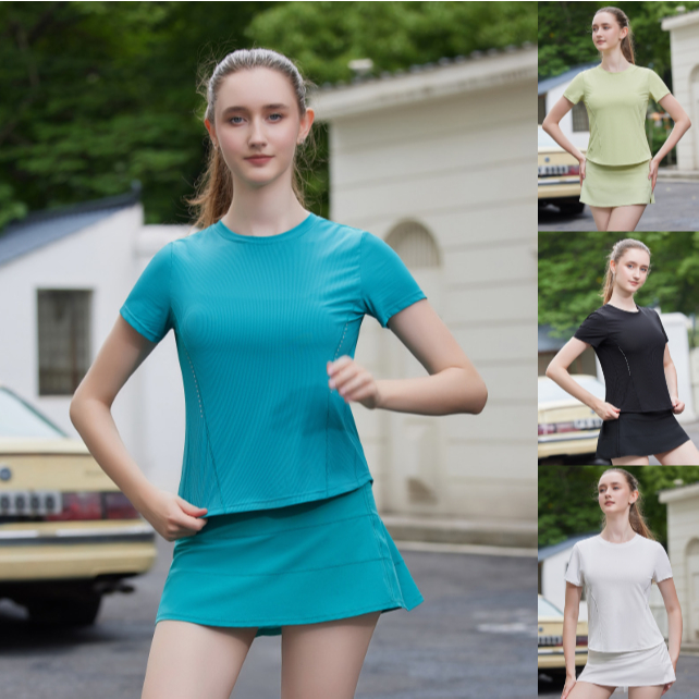ArayaLady เสื้อแขนสั้นกีฬา กางเกงกระโปรงสั้น สำหรับออกกำลังกาย เสื้อ#952 กระโปรง#833