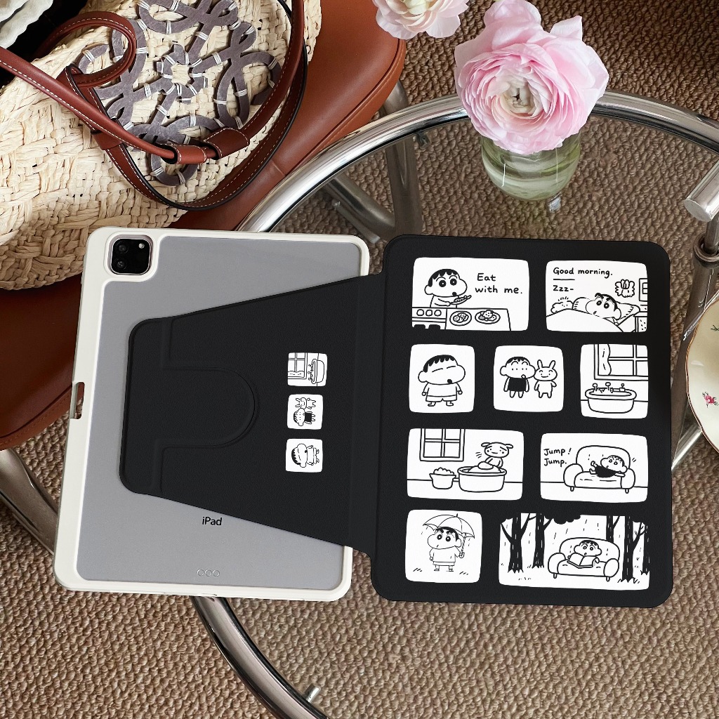 🔥จัดส่งภายใน24ชั่วโมง🔥เคสiPadหมุน 360° Shin-chan Gen11 Air7/6 Pro13 Air5 Gen9/8 เคสไอแพด Air3 Mini7