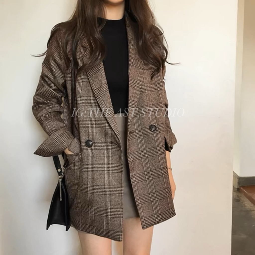 THE AST STUDIO : (พร้อมส่ง S,M) Autumn Check Blazer- – โปรปัง