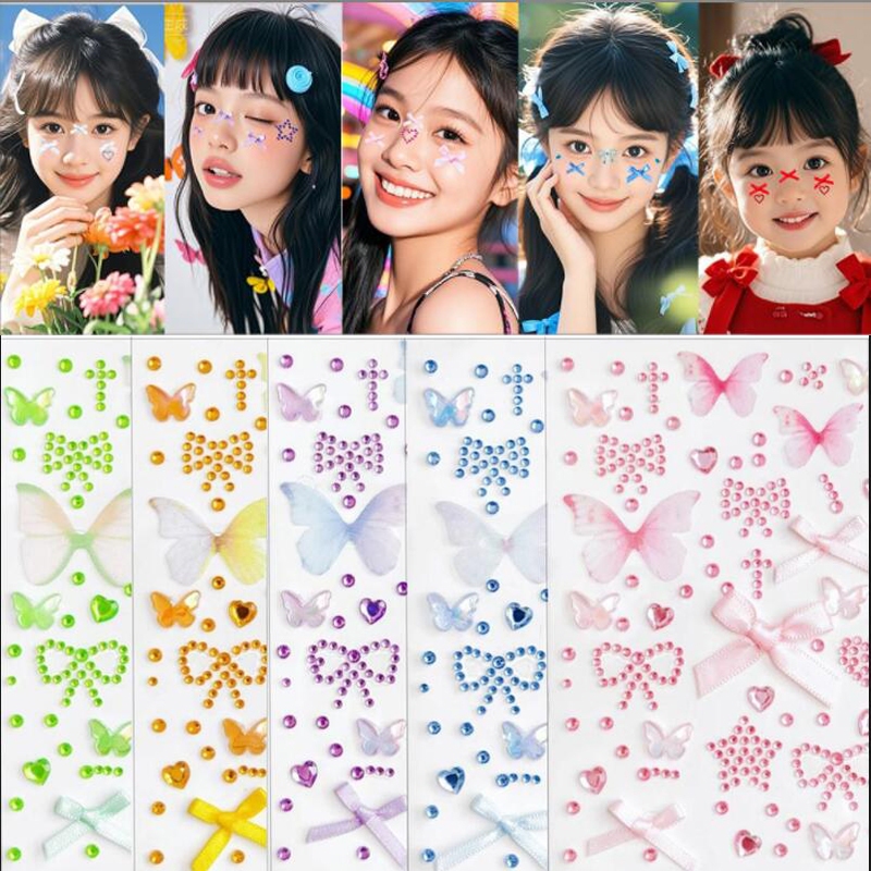 💖สติกเกอร์เพชร DIY รูปผีเสื้อดอกไม้3D คริสตัลออโรร่าสีสันสดใส ตกแต่งใบหน้า สำหรับผู้หญิง เครื่องประดับแฟชั่น