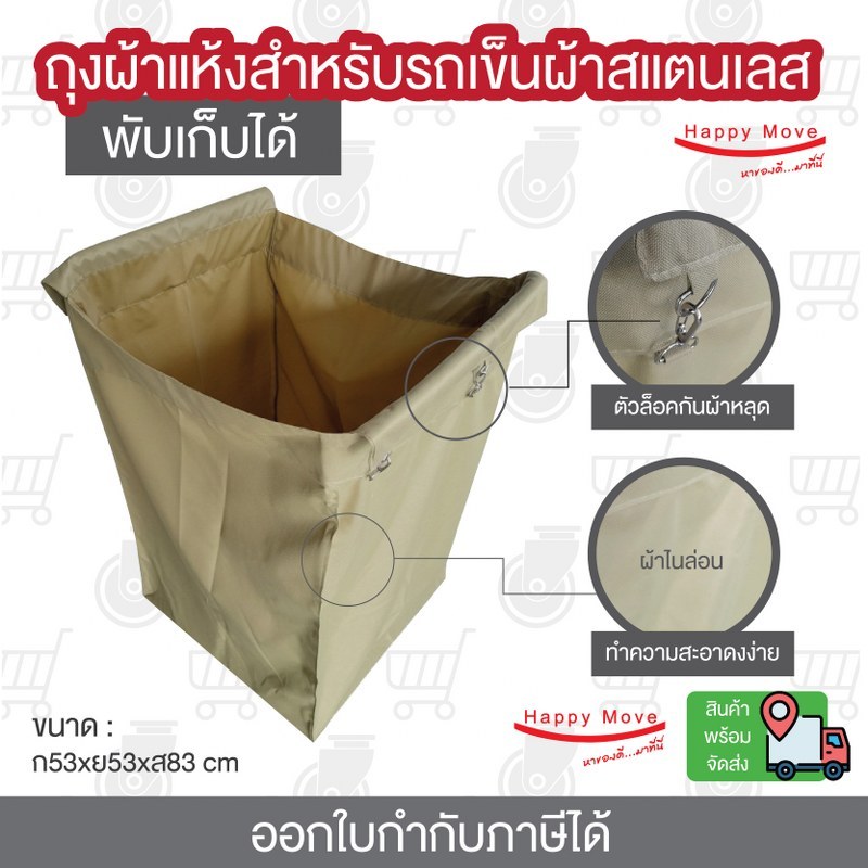 ถุงผ้าแห้งสำหรับรถเข็นผ้าสแตนเลสพับเก็บได้ Happymove (ไม่รวมโครงสแตนเลส)