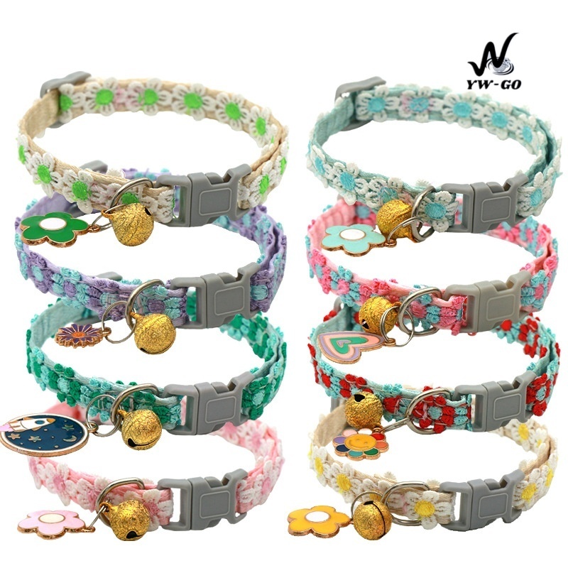 8สี ปลอกคอแมว ปลอกคอผ้านุ่ม ผ้าลินิน ปลอกคอสัตว์เลี้ยง ลูกไม้หลากสี ดอกไม้ (พร้อมส่งค่ะ) CW93