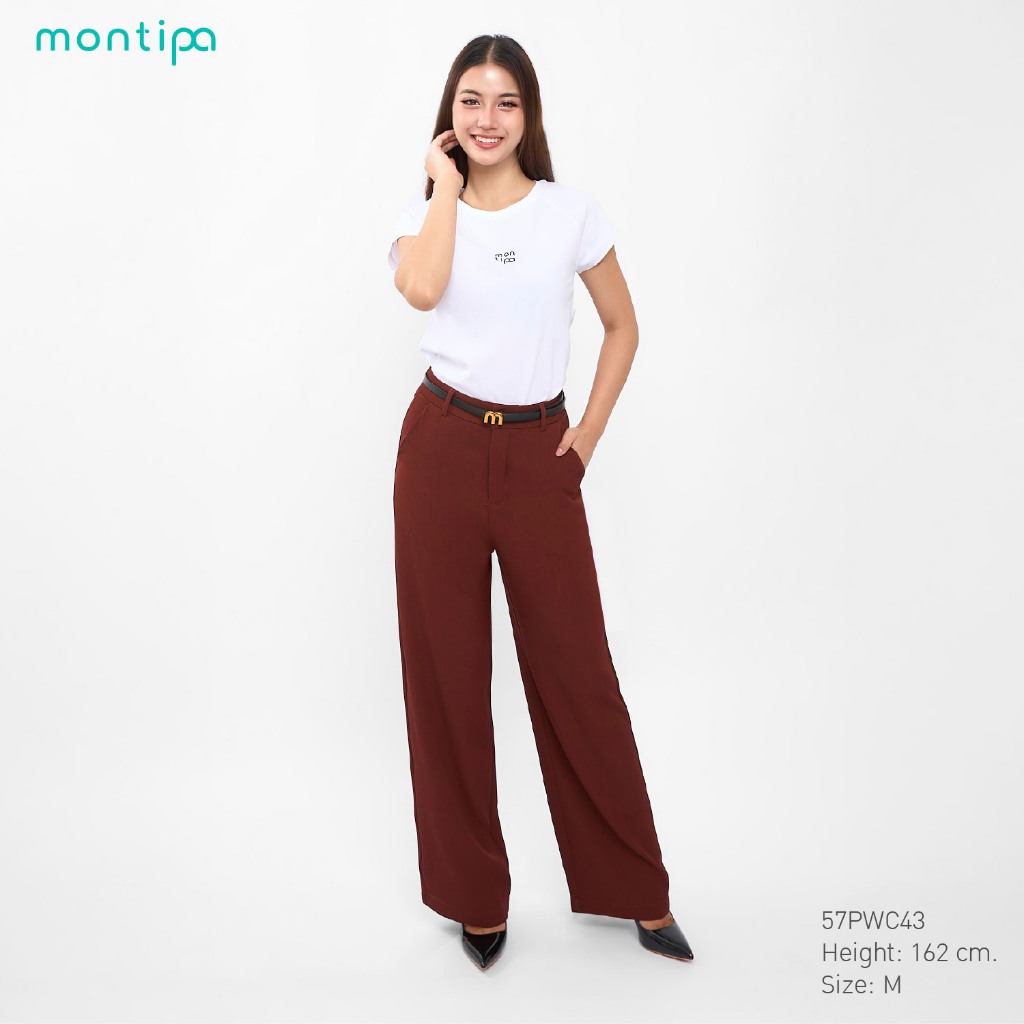 Montipa กางเกงทรงกระบอกใหญ่ กระดุมและซิปหน้า ดีเทลแต่งกระเป๋าหลัง ผ้า Comfort  57PWC43