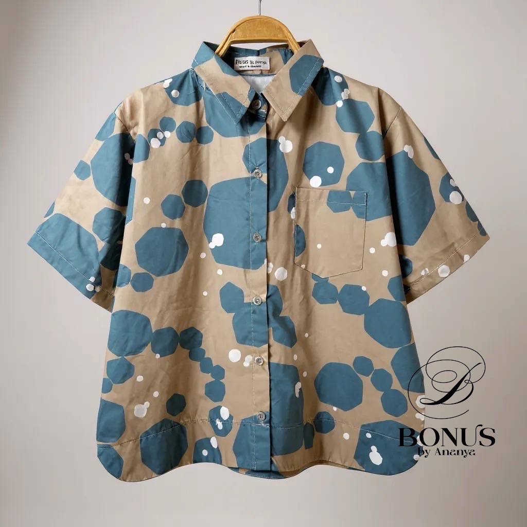 🔅Bonus (อกใหญ่) เสื้อคอปกเชิ้ตแขนสั้นผ้าคอตตอนญี่ปุ่น 🇯🇵100% กระดุมหน้าแขนในตัวชายตรง ผ่าข้างบอกเลยน่ารักสุดๆ