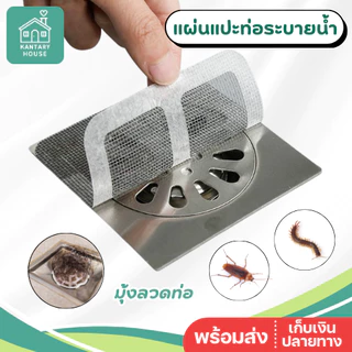 แผ่นแปะท่อระบายน้ำ (10แผ่น/1แพ็ค) กันแมลงสาป ดักเศษผม ไม่อุดตัน ใช้แล้วทิ้ง สติกเกอร์กรองท่อทระบายน้ำ มุ้งลวดท่อ