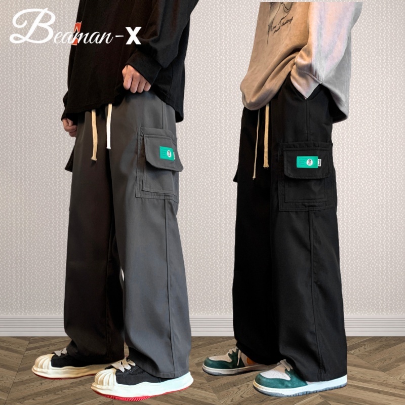 Beaman-X กางเกงคาร์โก้สไตล์เกาหลี ลำลอง ปรับเอวได้ด้วยเชือก ใส่สบาย หลายกระเป๋า เหมาะกับทุกรูปร่าง มี 2 สี ส่งเร็วในไทย