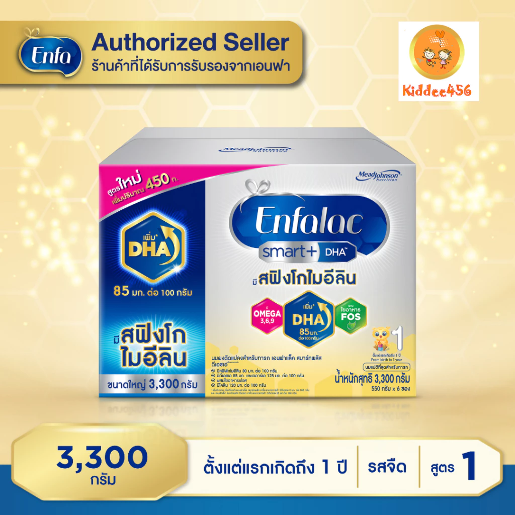 Enfalac Smart+1 เอนฟาแล็ค สมาร์ทพลัส นมผง สูตร 1 รสจืด ขนาด 3300 กรัม (บรรจุ จำนวน 6ซอง)