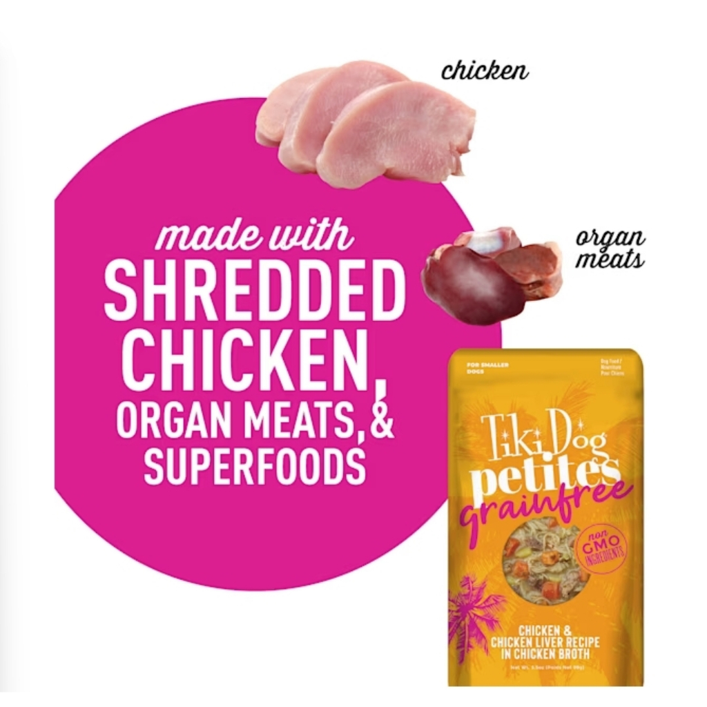 •Cat House•💥อาหารสุนัข💥 Tiki Dog Petites รสไก่และตับไก่ในน้ำซุป ขนาด 99g