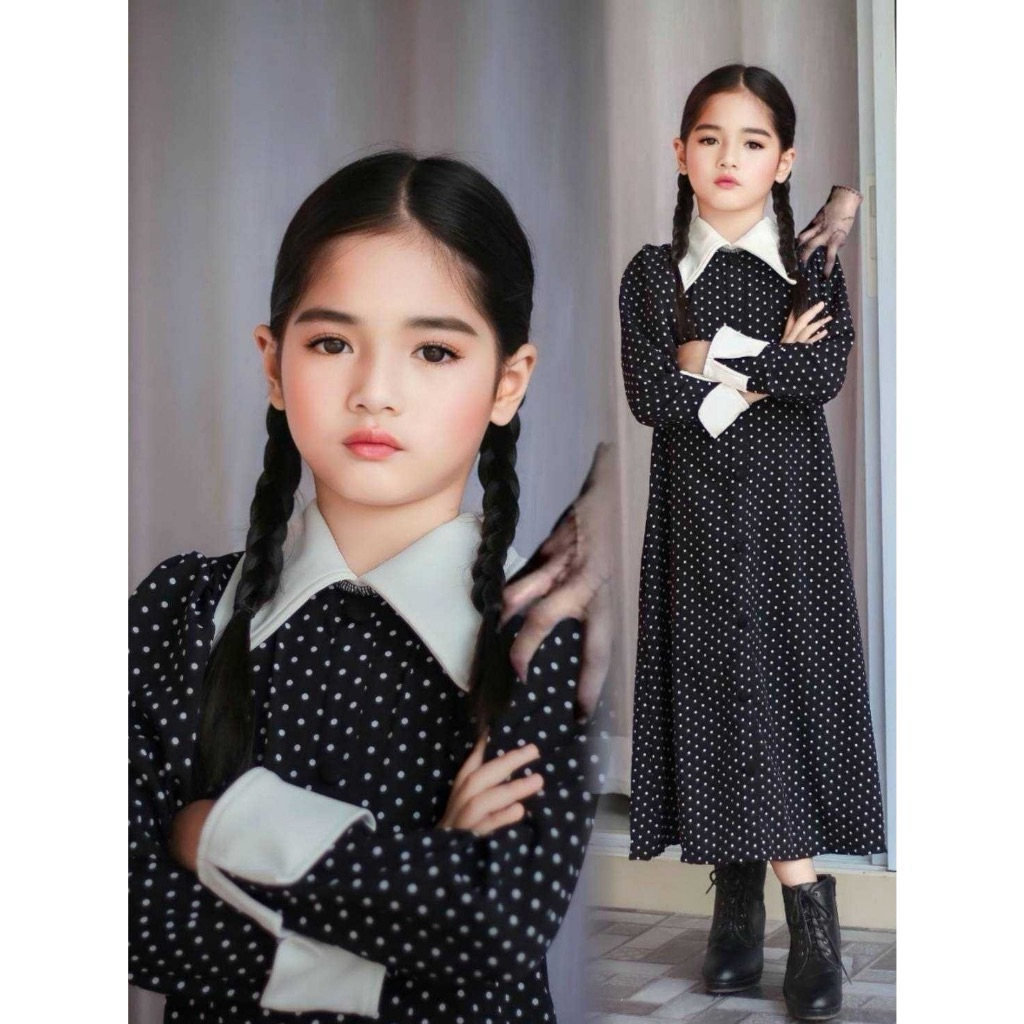 ชุดน้องวันพุธ พร้อมพร๊อพ มือ THING คู่กาย Wednesday The Addams family  ไซต์ M