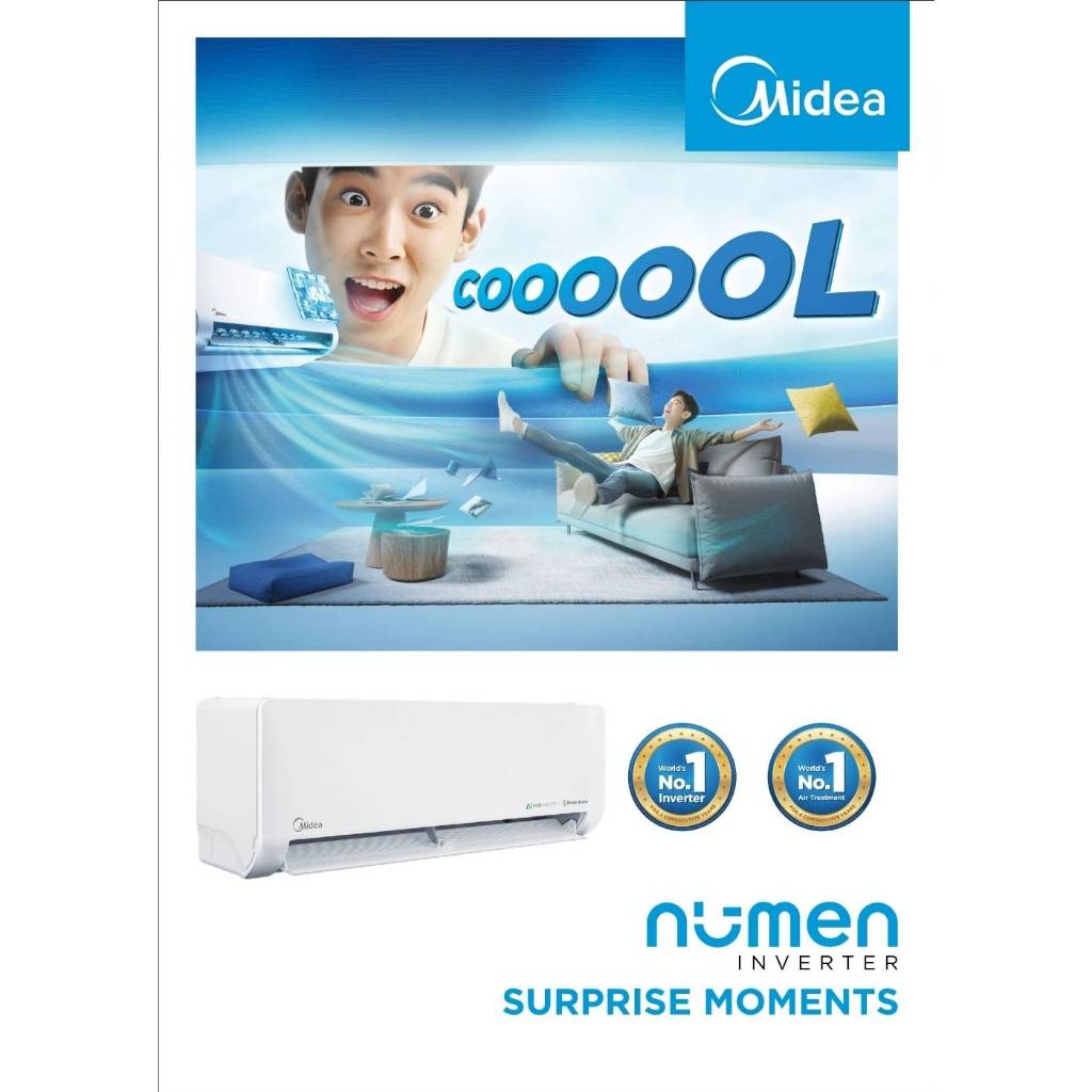 แอร์ MIDEA  9360 BTU INVERTER #5 (คอยล์ทองแดง) MSNE-10CRFN8-ID รุ่น NUMEN Series  น้ำยาR-32(SEER18.0