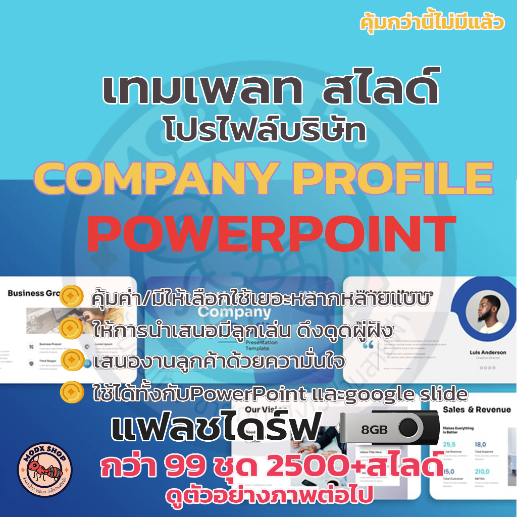 012-USB แฟลชไดร์ฟ โปรไฟล์บริษัทเทมเพลทสไลด์ Company Profile PowerPoint Template