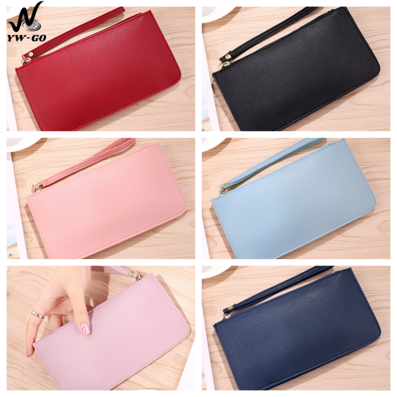 กระเป๋าเงินหญิง 3 ช่อง PUกระเป๋าสตางค์ใบยาว เชือกสามารถแขวนไว้ที่มือได้ G3419