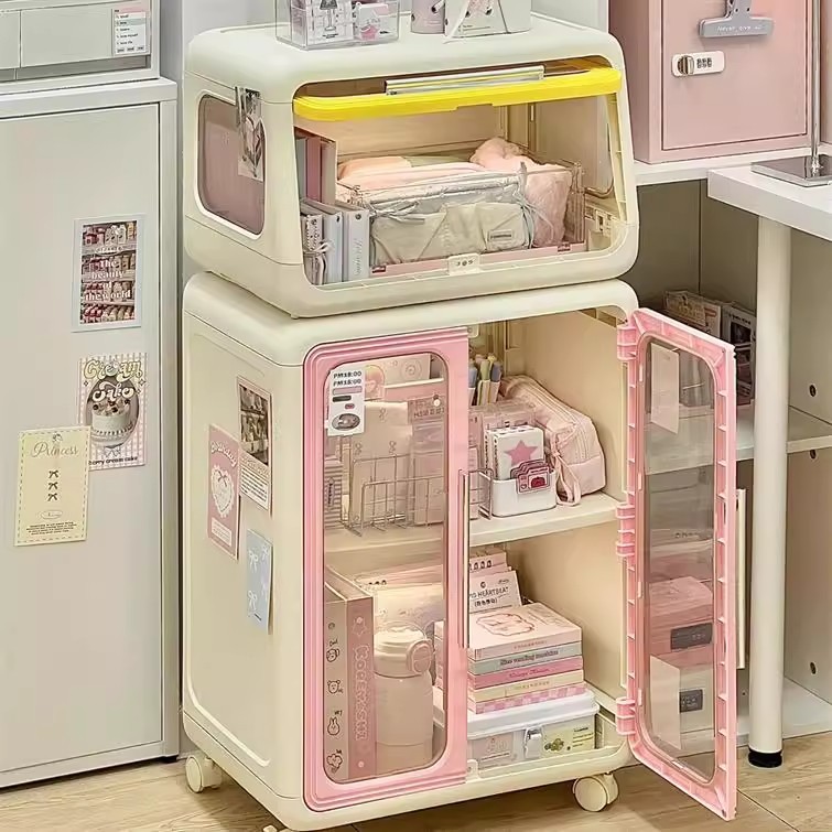 ตู้อเนกประสงค์ ตู้เก็บของ ตู้วางของมีหลายชั้น ตู้เก็บของตู้เสื้อผ้าที่มีล้อสามารถพับเก็บได้ ล่องเก็บของ ตู้พลาส