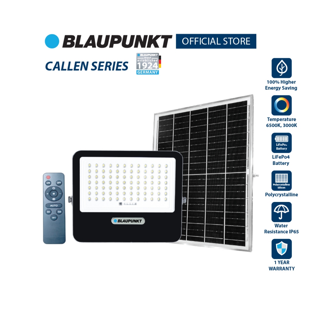 BLAUPUNKT โคมไฟฟลัดไลท์โซล่า 100W 200W 300W 400W แสงขาว LED FLOOD LIGHT SOLAR มาตรฐานเยอรมัน ราคา ถูกที่สุด ดีลบีเคเค แกลเลอรีภาพที่ 2