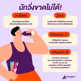 STRONK K PLUS เครื่องดื่มเกลือแร่ผสมวิตามินบีมิกซ์ ซิงค์ ป้องกันตะคริว รสเลมอน สูตรเย็น*12ซอง