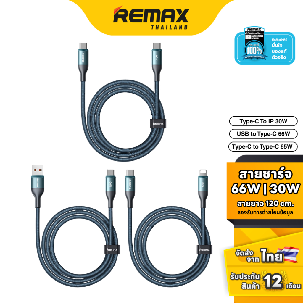 Remax Cable CB10 - สายชาร์จ Type-C to IP / USB to Type-C / Type-C ชาร์จเร็ว 30W / 66W / 65W ยาว 1.2 