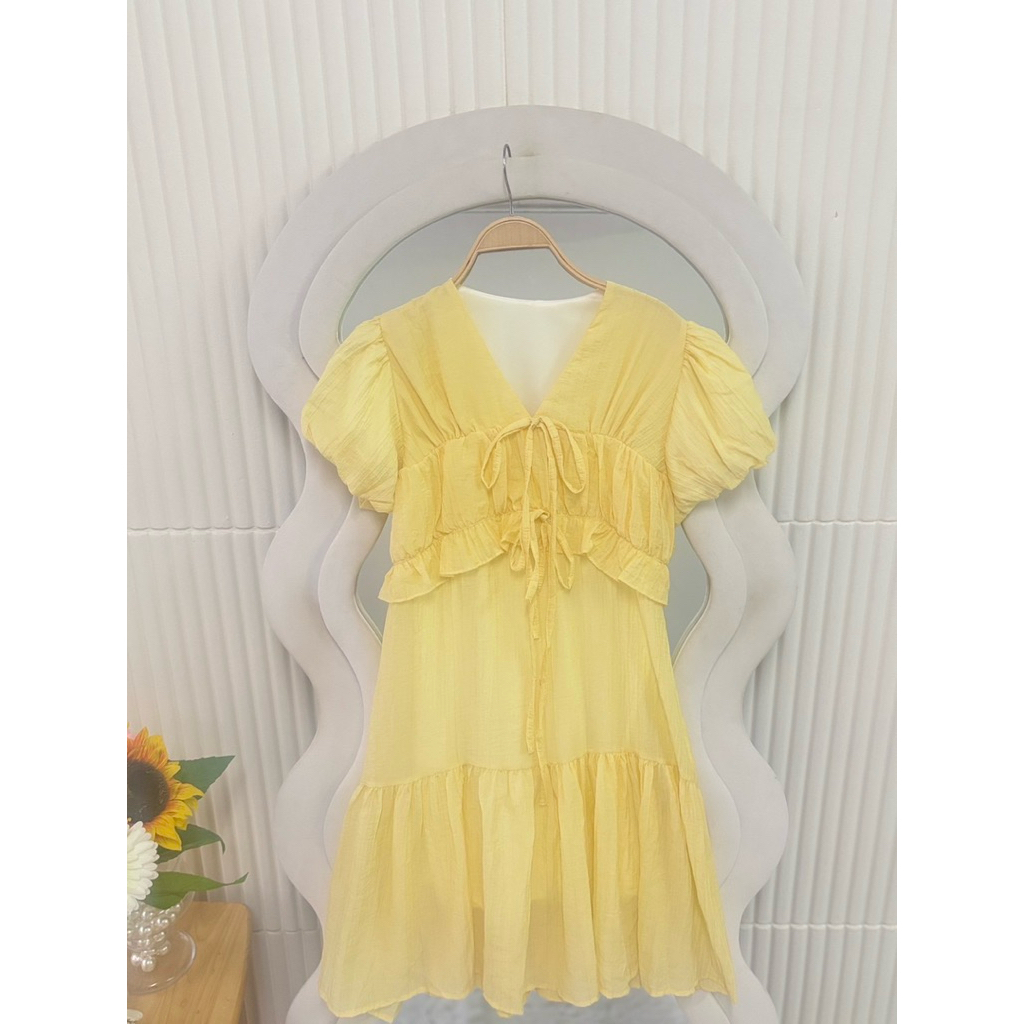 ☀️𝒔𝒆𝒆𝒏 𝒔𝒕𝒚𝒍𝒆 - เดรสแขนบอลลูนผูกหน้า (มีซับใน+เชือกผูกเอว) - รูปที่ 5