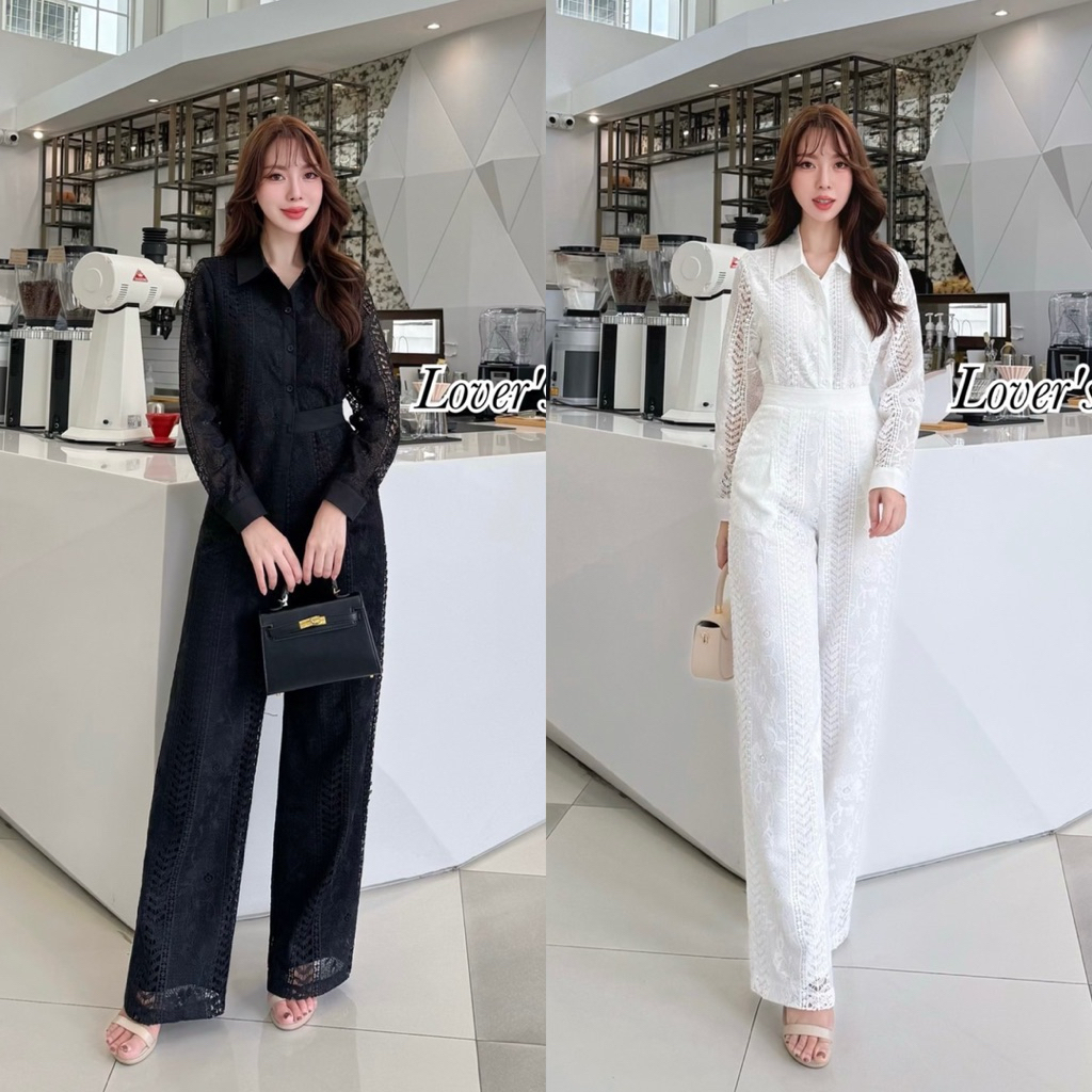 ชุดเซตสีดำ ชุดไปงานสีขาว เสื้อเชิ๊ตสีดำ+กางเกงขายาวสีดำ Loveshop