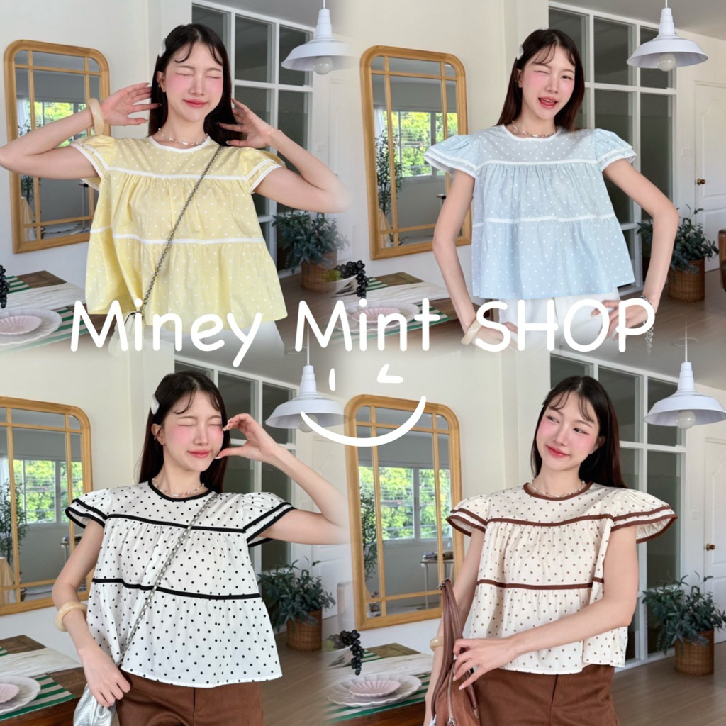miniminey🌸 เสื้อแขน2ชั้น ผ้ามีเทคเจอร์ในตัว ใส่สบาย พิมพ์ลายน่ารัก