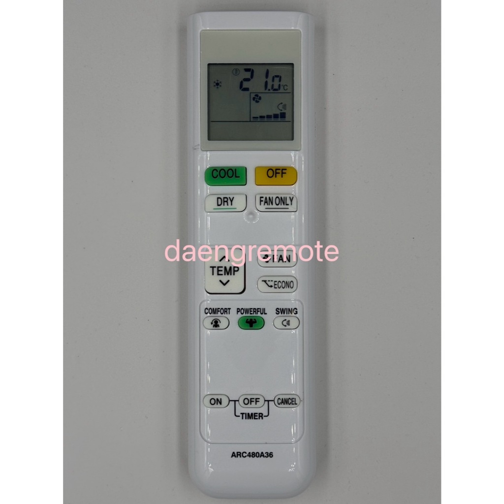 รีโมทใช้สำหรับแอร์  Daikin รุ่น ARC480A36  ใช้ได้กับรุ่นที่มีปุ่มคำสั่งเหมือนกัน
