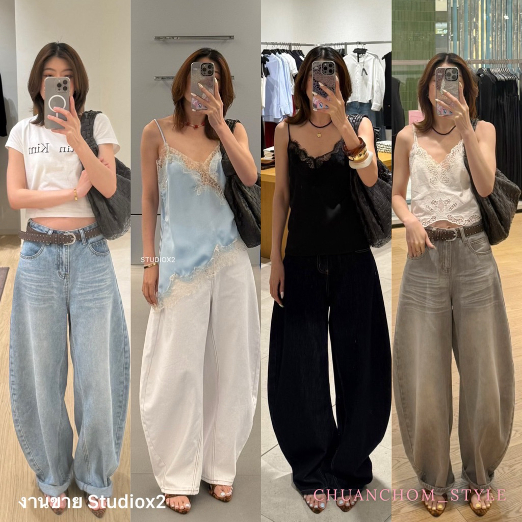 🔖X2 #N9009 StudioX2 BARREL JEANS กางเกงขาโค้ง สียีนส์ฟอกเฟค ทรงสวยเป๊ะ เน้นเก็บทรง ผ้ายีนส์เนื้อนิ่ม ใส่ไม่อ้วน