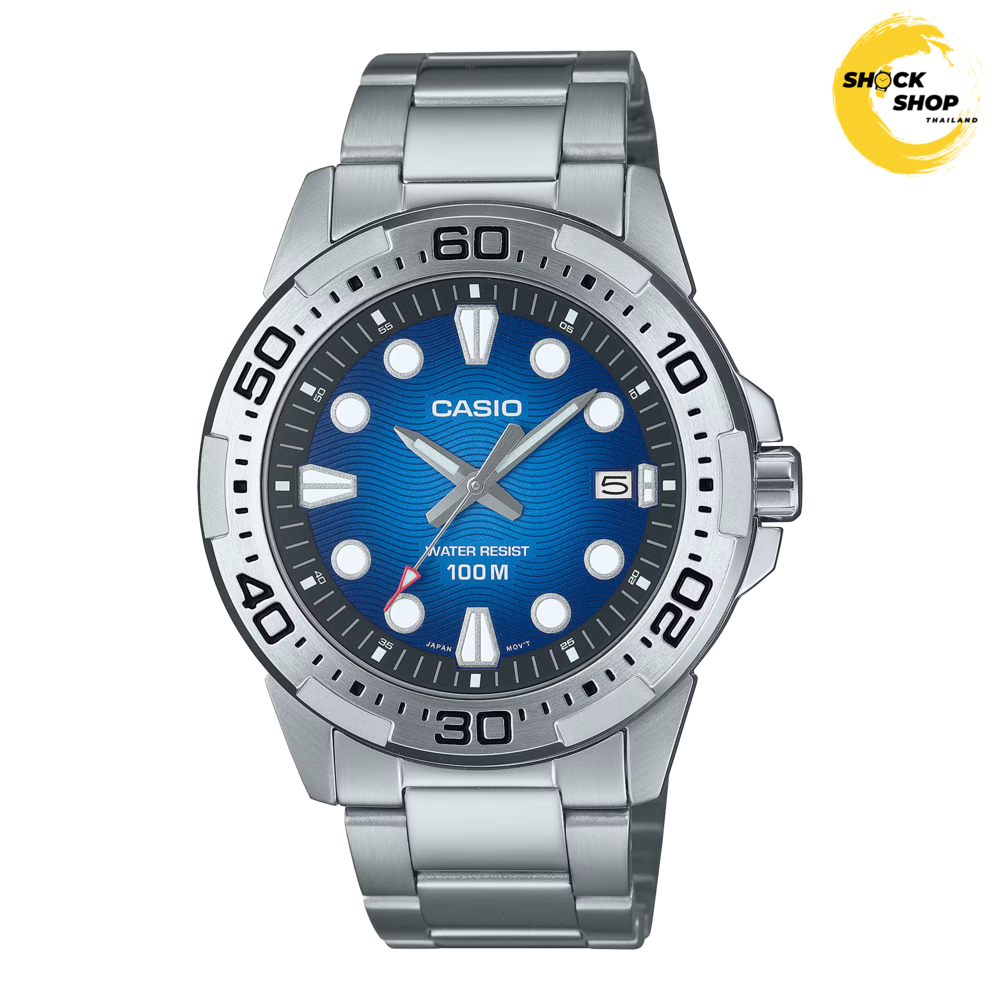 CASIO นาฬิกาข้อมือผู้ชาย รุ่น MTD-140D-2AV วัสดุสเตนเลสสตีล สีน้ำเงิน คาสิโอ