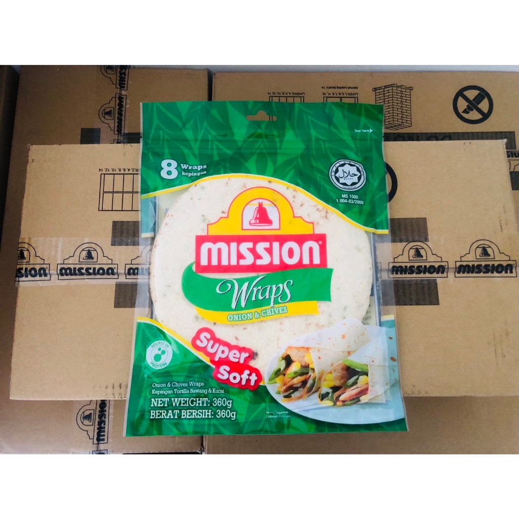 แผ่นตอติญ่า/เคบับรสหัวหอมmission wrap Onion&chive wraps มิสชั่นแร็ปรสหัวหอมพร้อมทาน1เเพ็คมี8เเผ่น