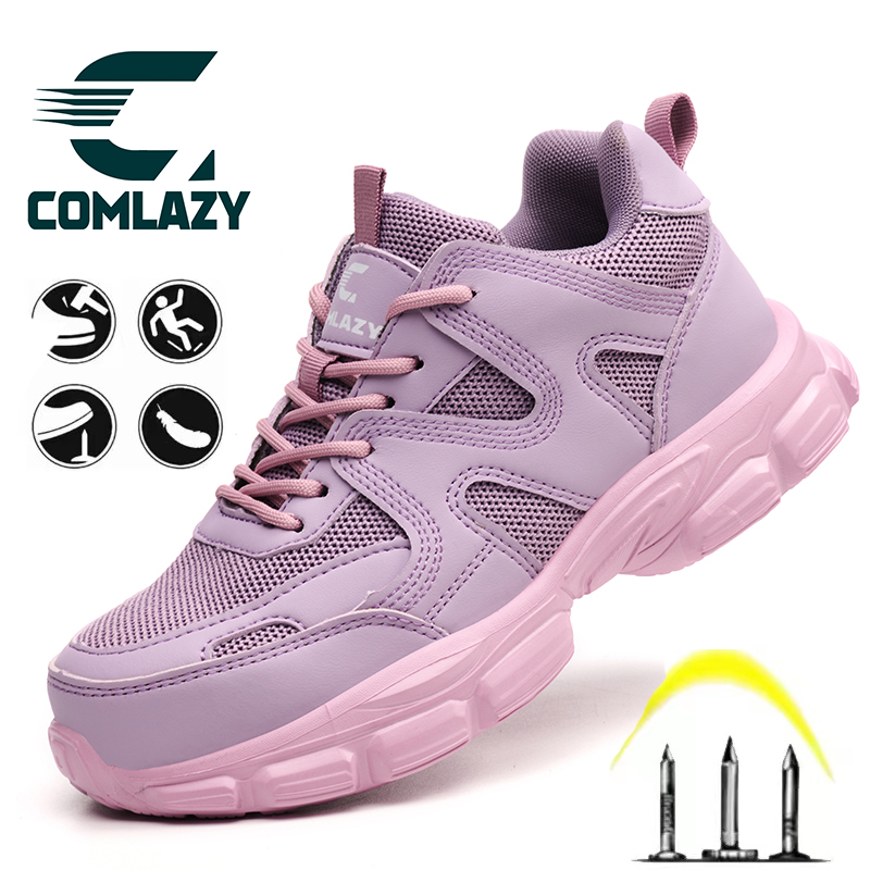 🔥size35-41พร้อมส่ง🔥รองเท้าเซฟตี้ผู้หญิง  พื้นเคฟลาร์ รองเท้า safety รองเท้าทำงาน สำหรับงานก่อสร้าง หัวเหล็ก สีม่วง  สีดำ
