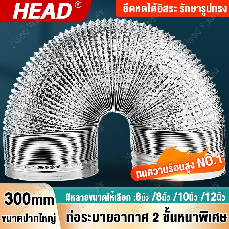 ท่อระบายอากาศยาว 5 เมตร ขนาด 4/6/8/10/12 นิ้ว ท่อฟอยล์อลูมิเนียม ท่ออลูมิเนียม ท่อยืดหยุ่น ท่ออากาศร้อน ท่ออ่อนเปลือย