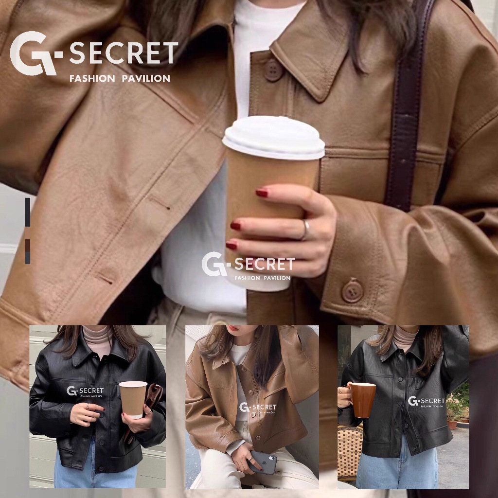 พร้อมส่ง แจ็คเกตหนัง เสื้อแขนยาว แฟชั่นสไตล์วินเทจ สีคลุมโทน Clothing ผู้หญิง