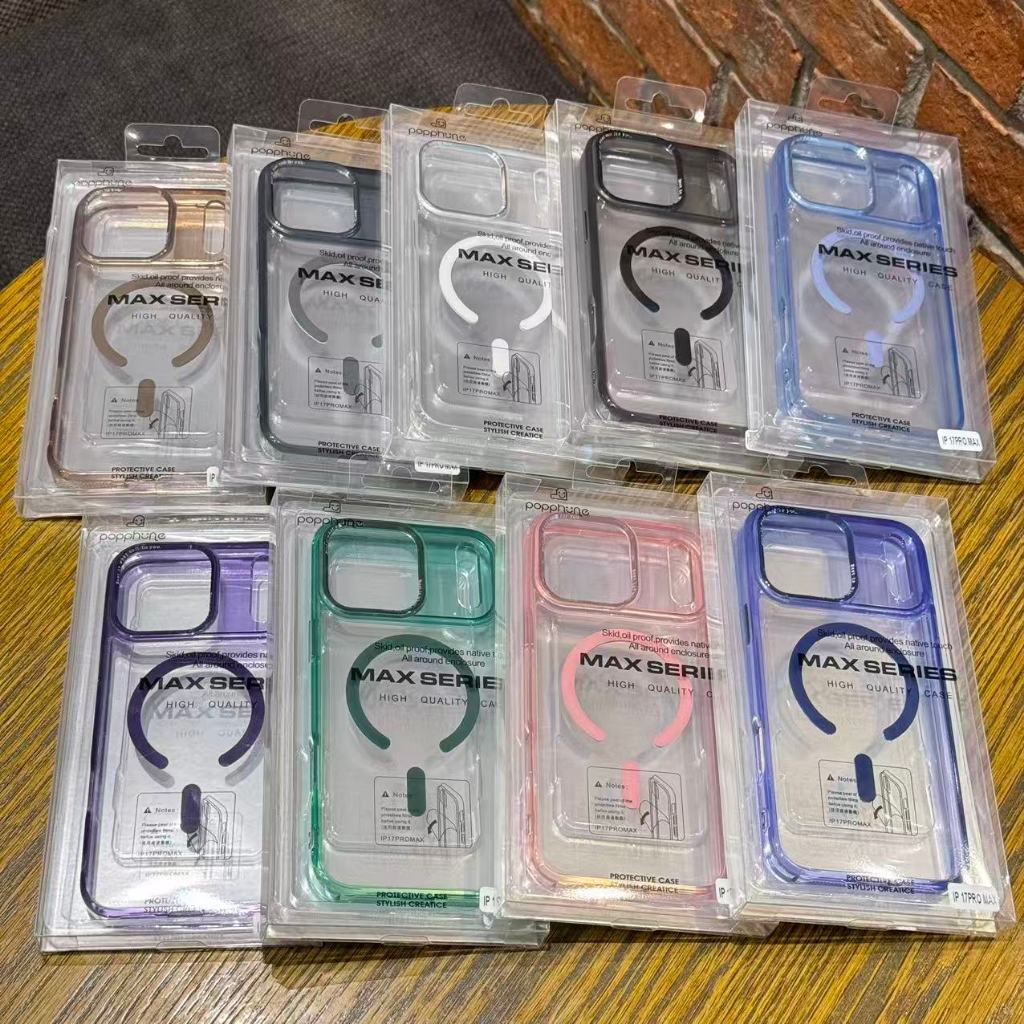 BK [จัดส่งไว]Popphone เคสแม่เหล็ก ขอบสีหลังใส Case iPhone Series17 IP17Air IP17pro IP17promax เคสไอโ